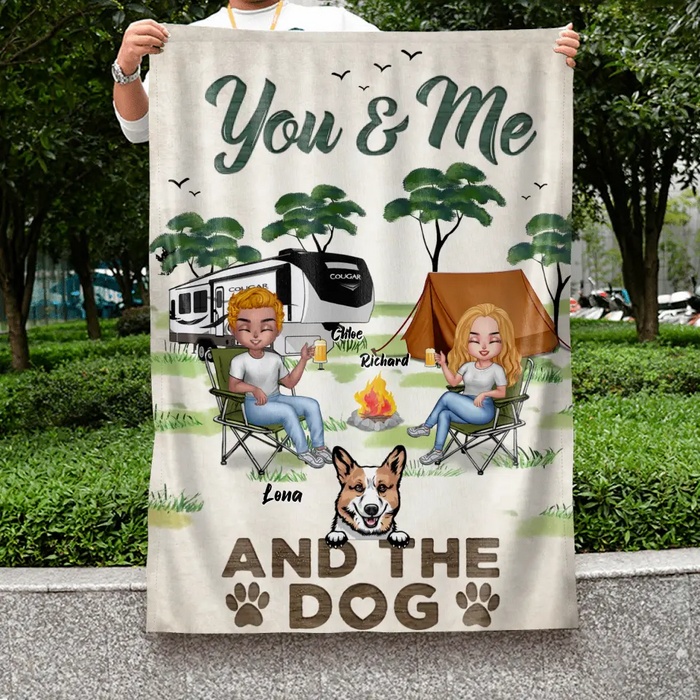 Personalized Camping Flag Sign - Best Gift For Camping Lovers/Dog Lovers - Up to 7 Dogs - You & Me And The Dogs