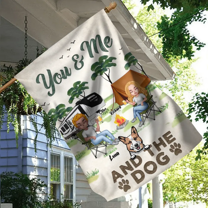 Personalized Camping Flag Sign - Best Gift For Camping Lovers/Dog Lovers - Up to 7 Dogs - You & Me And The Dogs