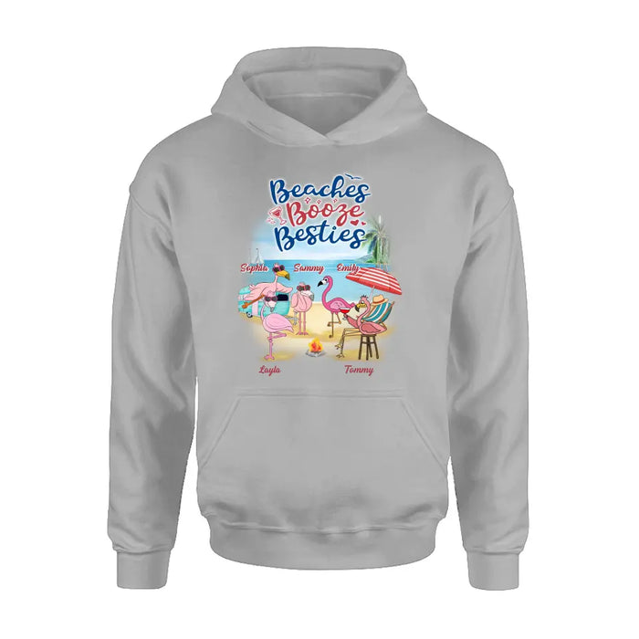 Personalized Beach Besties Shirt/Hoodie - Gift Idea For Besties/Friends/Beach Lovers - Up to 5 Flamingos  - Beaches Booze Besties