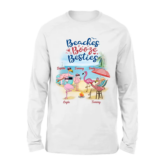Personalized Beach Besties Shirt/Hoodie - Gift Idea For Besties/Friends/Beach Lovers - Up to 5 Flamingos  - Beaches Booze Besties