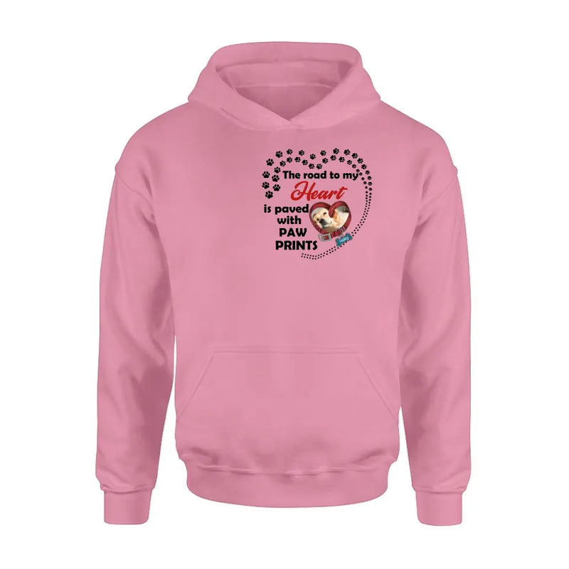 Personalized Dog Collar Shirt/Hoodie - Upload Photo - Memorial Gift Idea For Dog Lover/Mother's Day/Father's Day - The Road To My Heart Is Paved With Paw Prints