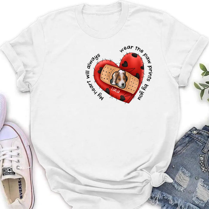 Personalized Memorial Shirt/Hoodie - Upload Dog Photo - Memorial Gift Idea For Dog Owner - My Heart Will Always Wear The Paw Prints By You
