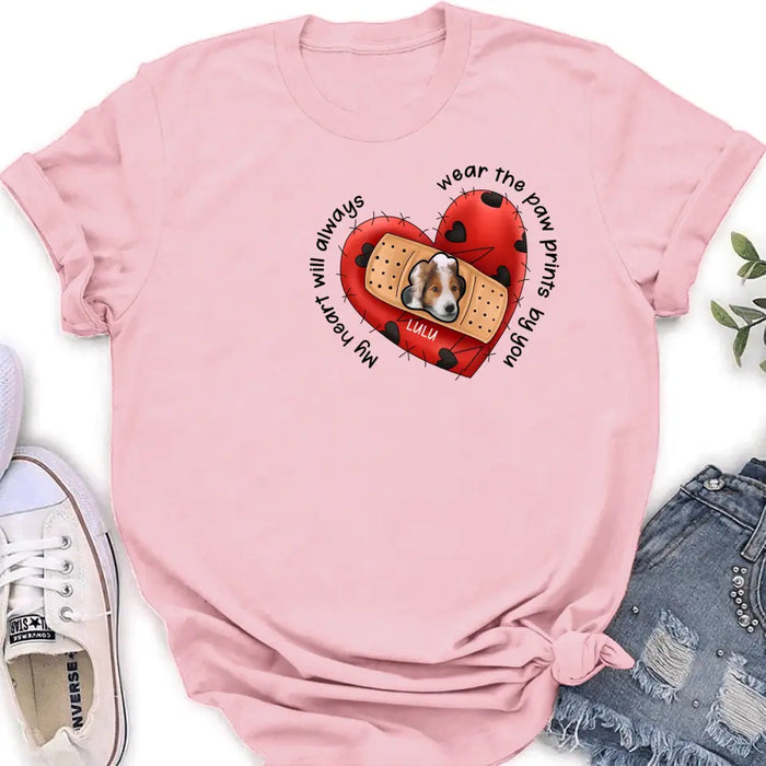 Personalized Memorial Shirt/Hoodie - Upload Dog Photo - Memorial Gift Idea For Dog Owner - My Heart Will Always Wear The Paw Prints By You
