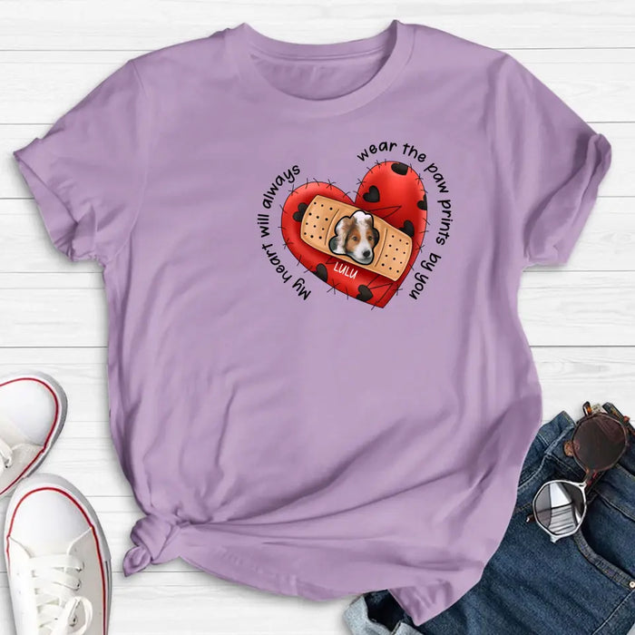 Personalized Memorial Shirt/Hoodie - Upload Dog Photo - Memorial Gift Idea For Dog Owner - My Heart Will Always Wear The Paw Prints By You