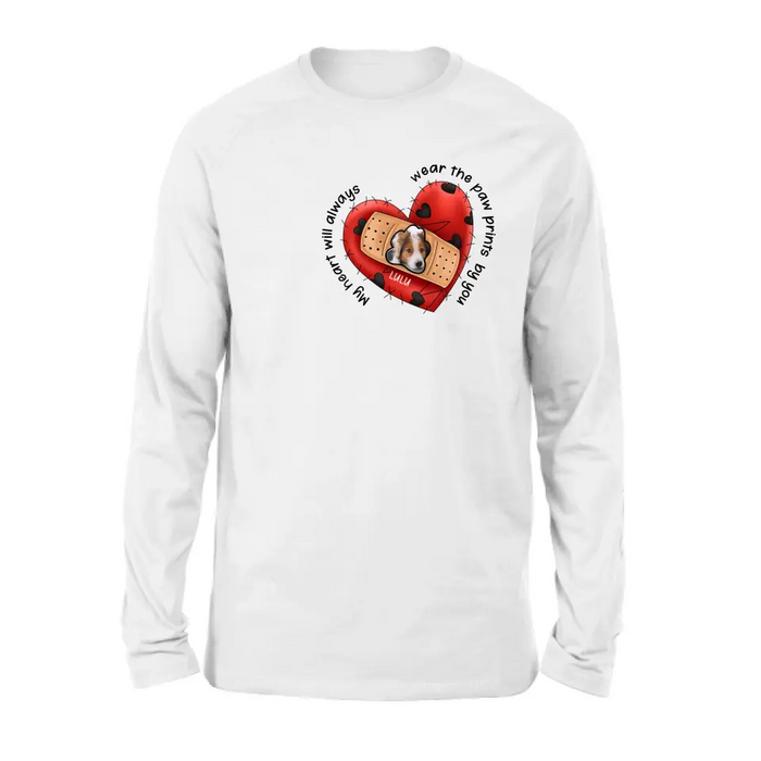 Personalized Memorial Shirt/Hoodie - Upload Dog Photo - Memorial Gift Idea For Dog Owner - My Heart Will Always Wear The Paw Prints By You