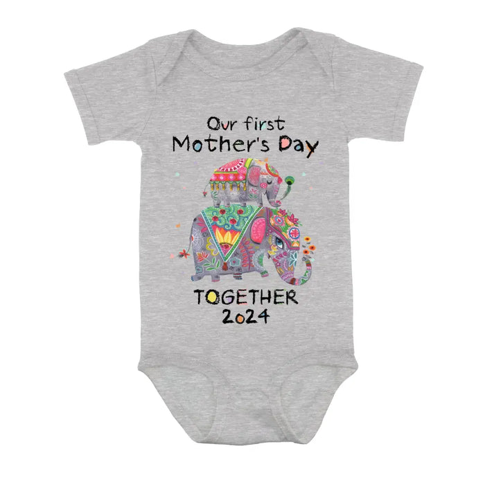 Personalized First Mother's Day Together Elephant Shirt/Baby Onesie - Gift Idea For Mom/Baby/Mother's Day