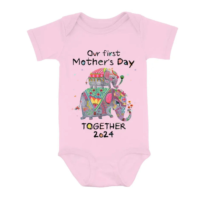 Personalized First Mother's Day Together Elephant Shirt/Baby Onesie - Gift Idea For Mom/Baby/Mother's Day
