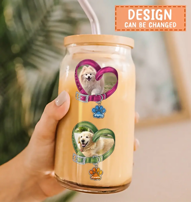 Personalized Pet Collar Clear Glass Can - Upload Photo - Up to 5 Pets - Gift Idea For Dog/Cat Lover/Mother's Day/Father's Day