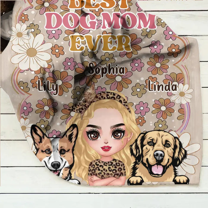 Personalized Dog Mom Fleece Throw/Quilt Blanket - Gift Idea For Dog Lovers/Mother's Day - Up to 6 Dogs - Best Dog Mom Ever