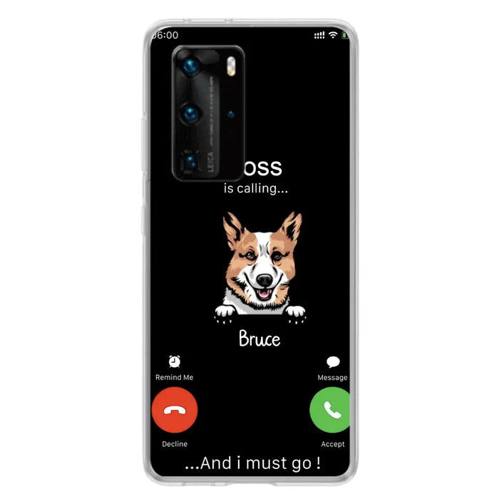 Personalized Dog Phone Case - Gift Idea For Dog Lover/Mother's Day/Father's Day - Up to 5 Dogs - Boss Is Calling And I Must Go - Case For Oppo/Xiaomi/Huawei