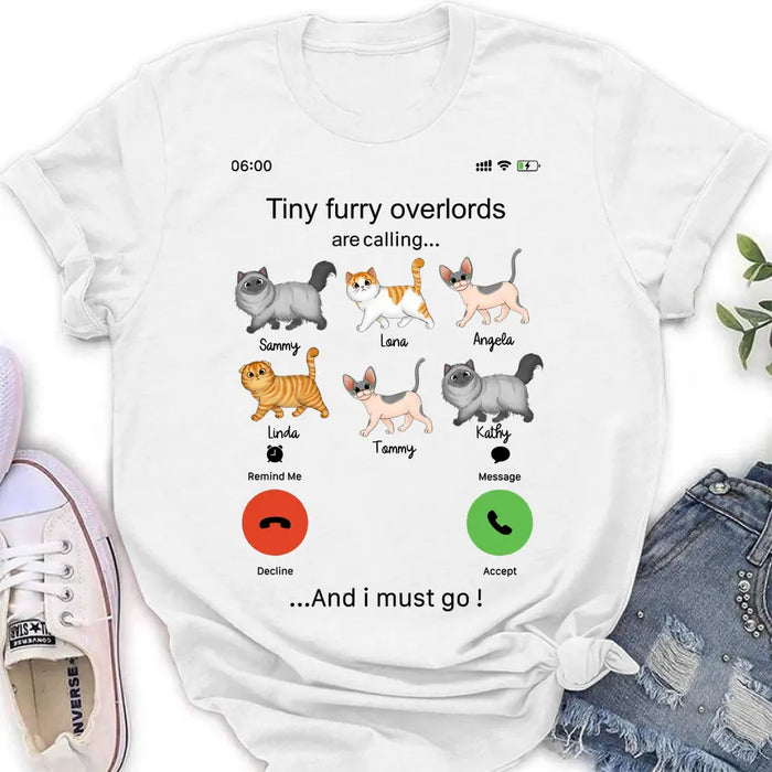 Personalized Cats Mom/Dad T-shirt/Hoodie - Gift Idea For Cat Lover/Mother's Day/Father's Day - Tiny Furry Overlords Are Calling