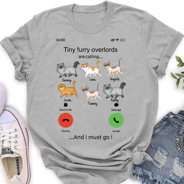 Personalized Cats Mom/Dad T-shirt/Hoodie - Gift Idea For Cat Lover/Mother's Day/Father's Day - Tiny Furry Overlords Are Calling