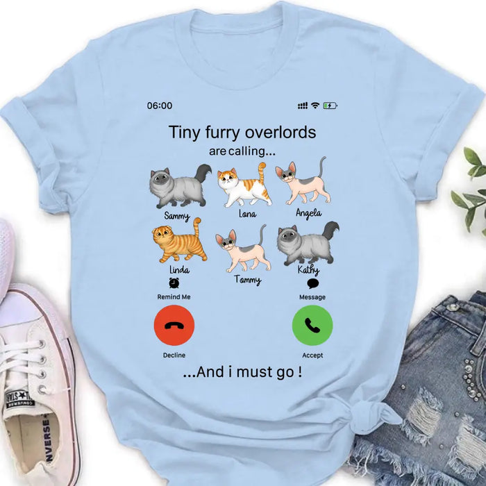 Personalized Cats Mom/Dad T-shirt/Hoodie - Gift Idea For Cat Lover/Mother's Day/Father's Day - Tiny Furry Overlords Are Calling