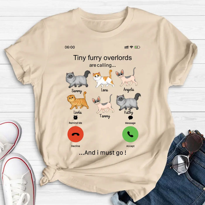 Personalized Cats Mom/Dad T-shirt/Hoodie - Gift Idea For Cat Lover/Mother's Day/Father's Day - Tiny Furry Overlords Are Calling