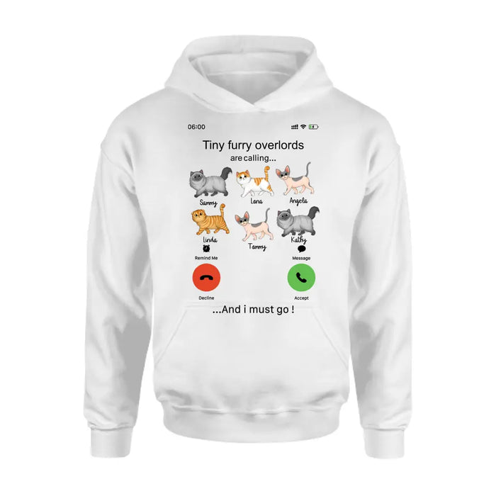 Personalized Cats Mom/Dad T-shirt/Hoodie - Gift Idea For Cat Lover/Mother's Day/Father's Day - Tiny Furry Overlords Are Calling