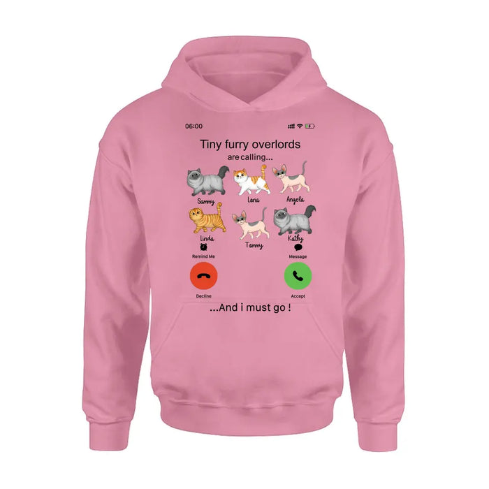 Personalized Cats Mom/Dad T-shirt/Hoodie - Gift Idea For Cat Lover/Mother's Day/Father's Day - Tiny Furry Overlords Are Calling