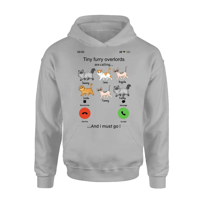 Personalized Cats Mom/Dad T-shirt/Hoodie - Gift Idea For Cat Lover/Mother's Day/Father's Day - Tiny Furry Overlords Are Calling