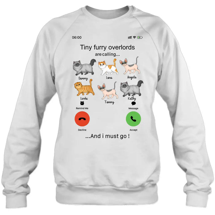 Personalized Cats Mom/Dad T-shirt/Hoodie - Gift Idea For Cat Lover/Mother's Day/Father's Day - Tiny Furry Overlords Are Calling