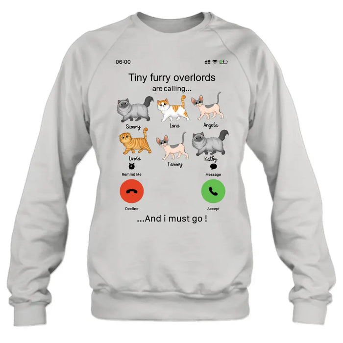 Personalized Cats Mom/Dad T-shirt/Hoodie - Gift Idea For Cat Lover/Mother's Day/Father's Day - Tiny Furry Overlords Are Calling
