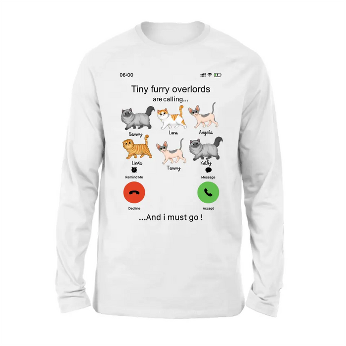 Personalized Cats Mom/Dad T-shirt/Hoodie - Gift Idea For Cat Lover/Mother's Day/Father's Day - Tiny Furry Overlords Are Calling