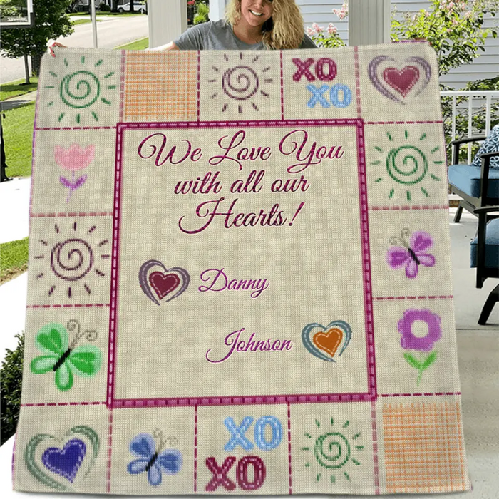 Personalized Grandma Mom Fleece Throw/Quilt Blanket - Up to 12 Kids - Mother's Day Gift Idea For Grandma/Mom - We Love You With All Our Hearts