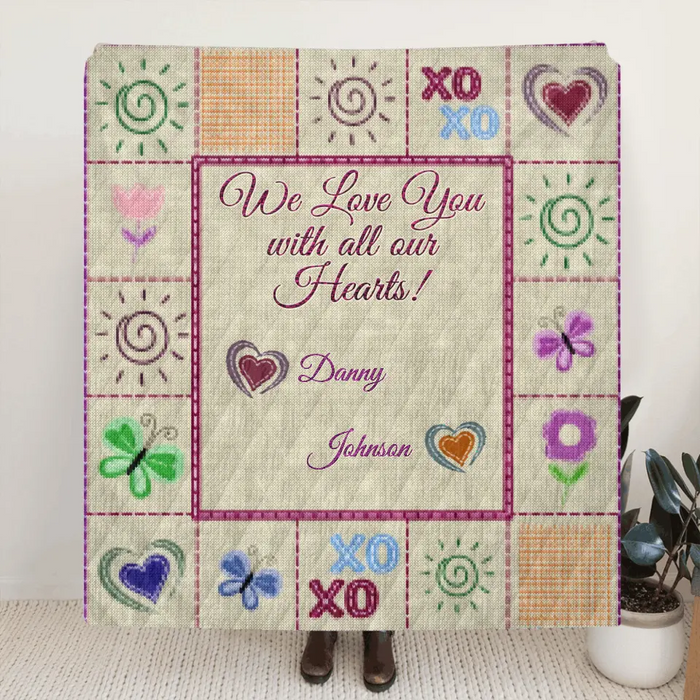 Personalized Grandma Mom Fleece Throw/Quilt Blanket - Up to 12 Kids - Mother's Day Gift Idea For Grandma/Mom - We Love You With All Our Hearts