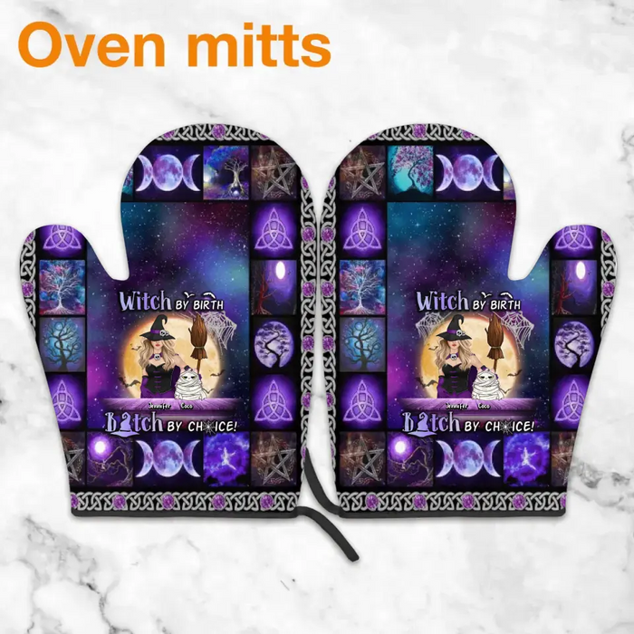 Personalized Witch Heat Resistant Oven Mitts With Pot Holders - Up to 4 Cats/Dogs - Gift Idea for Mother's Day/Dog/Cat Lovers - Witch By Birth