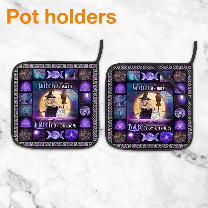 Personalized Witch Heat Resistant Oven Mitts With Pot Holders - Up to 4 Cats/Dogs - Gift Idea for Mother's Day/Dog/Cat Lovers - Witch By Birth