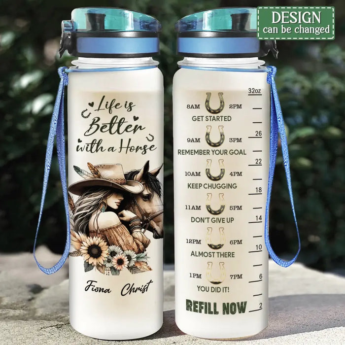 Personalized Horse Girl Tracker Bottle - Gift Idea For Horse Lovers - And She Lived Happily Ever After