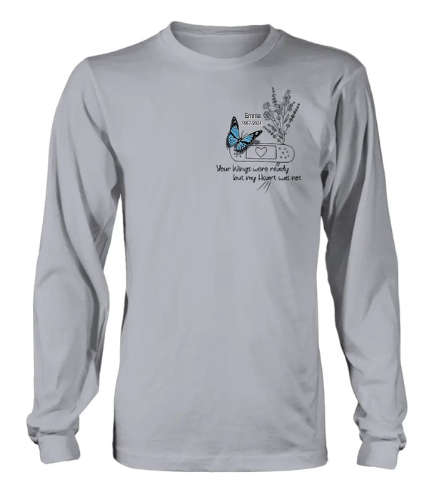 Personalized Memorial Flower Shirt/Hoodie - Memorial Gift Idea For Mother's Day/Father's Day - Your Wings Were Ready But My Heart Was Not