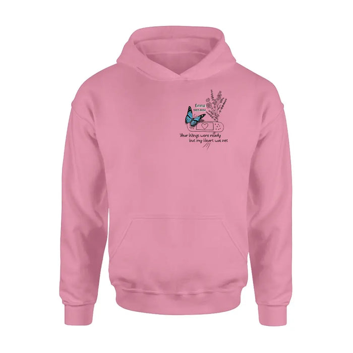 Personalized Memorial Flower Shirt/Hoodie - Memorial Gift Idea For Mother's Day/Father's Day - Your Wings Were Ready But My Heart Was Not