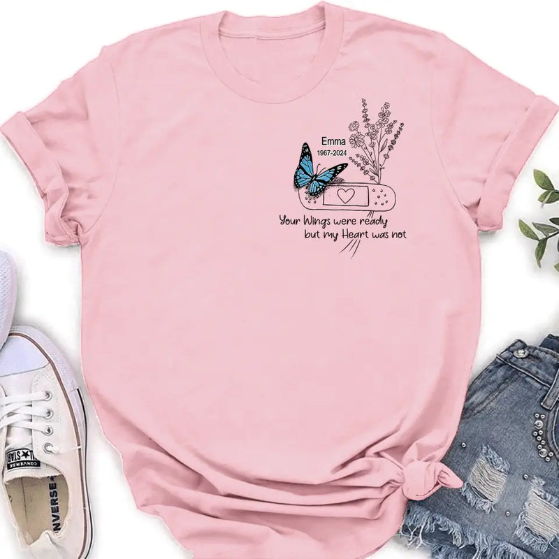Personalized Memorial Flower Shirt/Hoodie - Memorial Gift Idea For Mother's Day/Father's Day - Your Wings Were Ready But My Heart Was Not