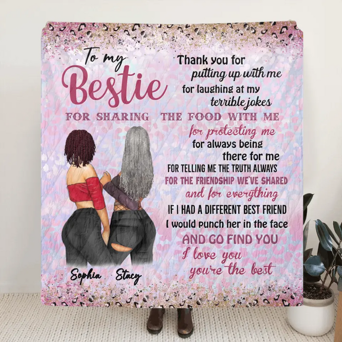 Personalized Besties Quilt/Fleece Throw Blanket - Gift Idea For Best Friends - Thank You For Putting Up With Me