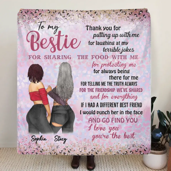 Personalized Besties Quilt/Fleece Throw Blanket - Gift Idea For Best Friends - Thank You For Putting Up With Me