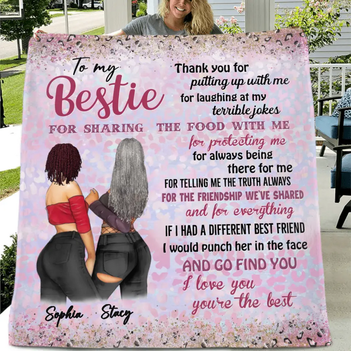 Personalized Besties Quilt/Fleece Throw Blanket - Gift Idea For Best Friends - Thank You For Putting Up With Me