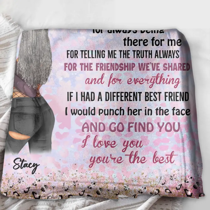 Personalized Besties Quilt/Fleece Throw Blanket - Gift Idea For Best Friends - Thank You For Putting Up With Me
