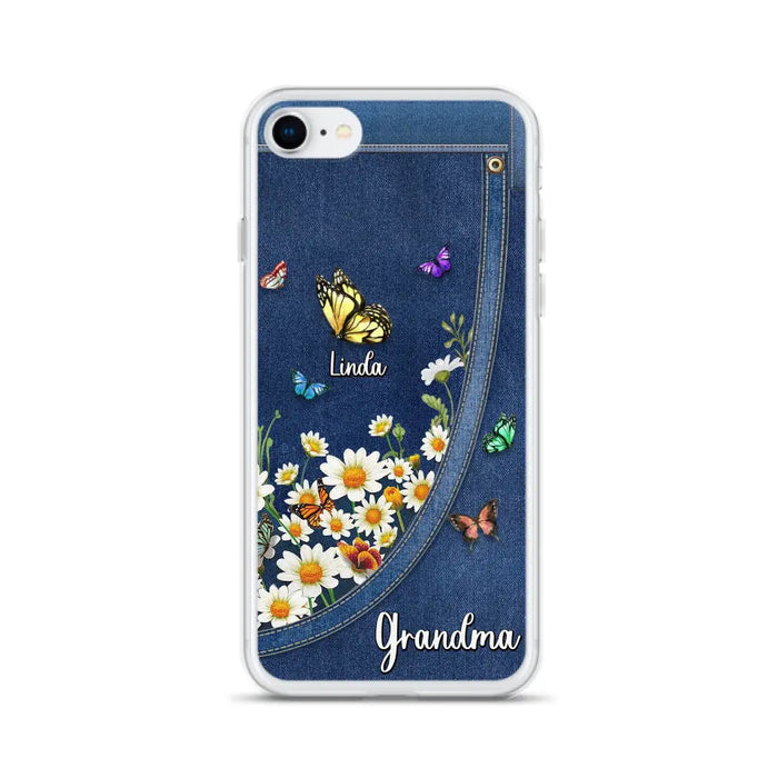 Custom Personalized Daisy And Butterfly Grandma Phone Case - Gift Idea For Grandma - Upto 10 Kids - Case For iPhone/Samsung