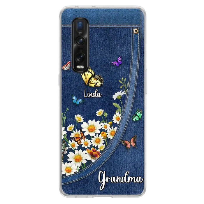 Personalized Daisy And Butterfly Grandma Phone Case - Gift Idea For Grandma - Up to 10 Kids - Case For Oppo/Xiaomi/Huawei