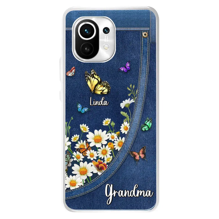 Personalized Daisy And Butterfly Grandma Phone Case - Gift Idea For Grandma - Up to 10 Kids - Case For Oppo/Xiaomi/Huawei