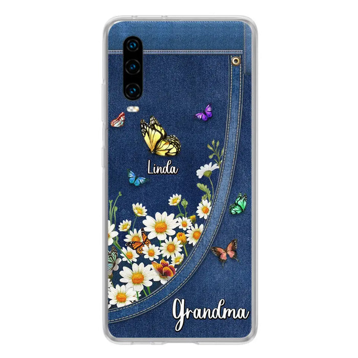 Personalized Daisy And Butterfly Grandma Phone Case - Gift Idea For Grandma - Up to 10 Kids - Case For Oppo/Xiaomi/Huawei