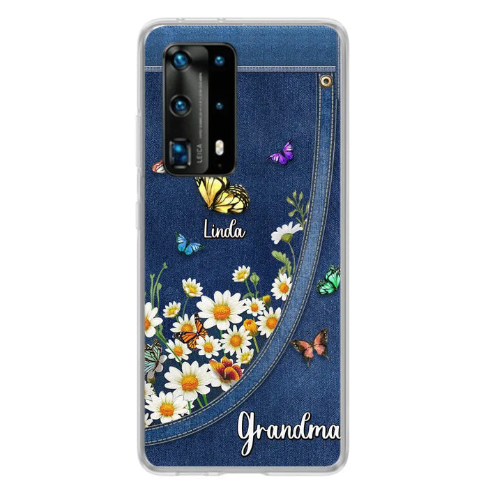 Personalized Daisy And Butterfly Grandma Phone Case - Gift Idea For Grandma - Up to 10 Kids - Case For Oppo/Xiaomi/Huawei