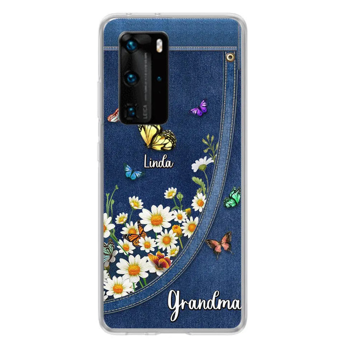 Personalized Daisy And Butterfly Grandma Phone Case - Gift Idea For Grandma - Up to 10 Kids - Case For Oppo/Xiaomi/Huawei