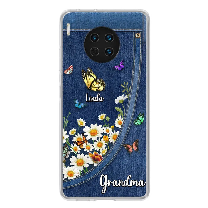 Personalized Daisy And Butterfly Grandma Phone Case - Gift Idea For Grandma - Up to 10 Kids - Case For Oppo/Xiaomi/Huawei