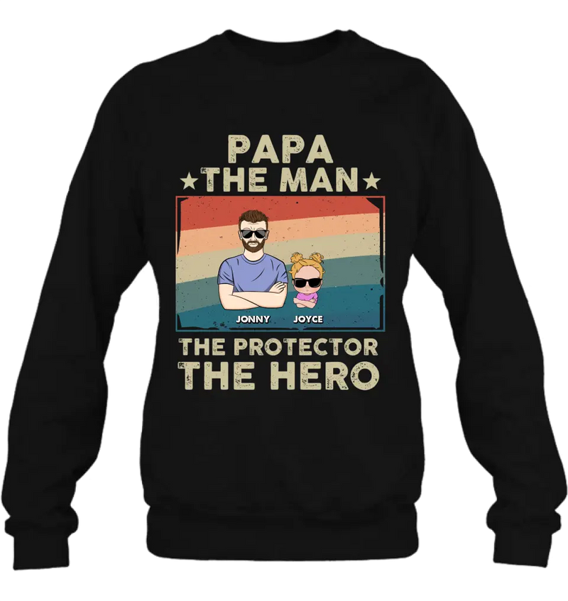 Personalized Grandpa Shirt/Hoodie - Grandpa with up to 9 Grandchildren - Father's Day Gift Idea for Grandpa - Papa The Man The Protector The Hero