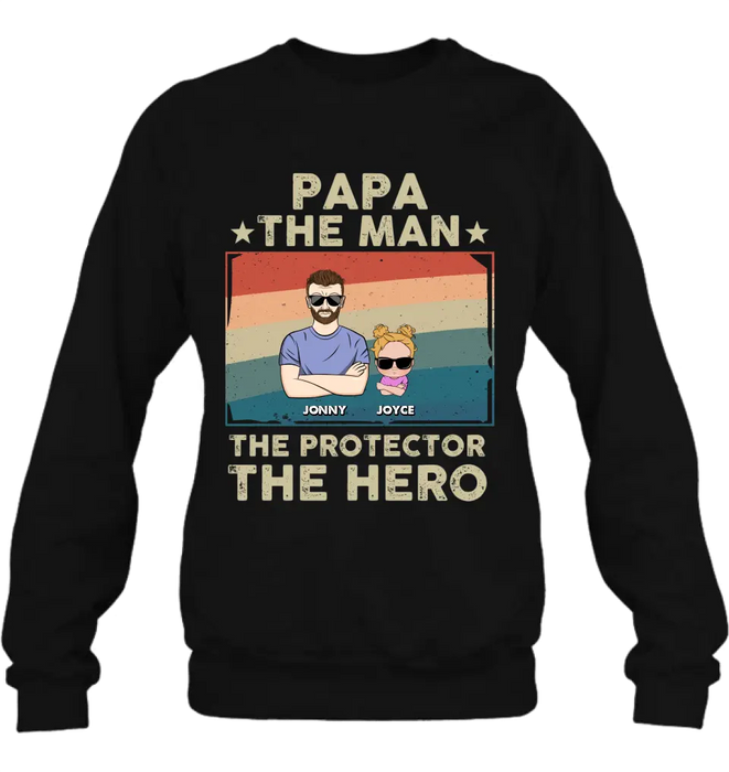 Personalized Grandpa Shirt/Hoodie - Grandpa with up to 9 Grandchildren - Father's Day Gift Idea for Grandpa - Papa The Man The Protector The Hero