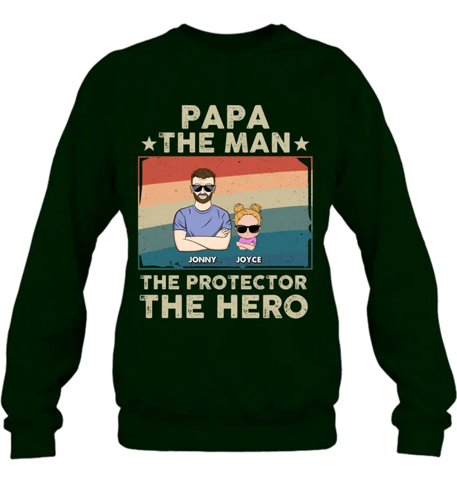 Personalized Grandpa Shirt/Hoodie - Grandpa with up to 9 Grandchildren - Father's Day Gift Idea for Grandpa - Papa The Man The Protector The Hero