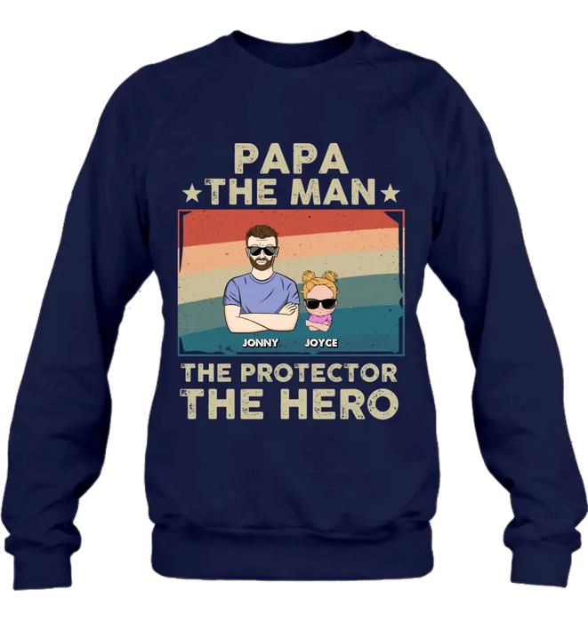 Personalized Grandpa Shirt/Hoodie - Grandpa with up to 9 Grandchildren - Father's Day Gift Idea for Grandpa - Papa The Man The Protector The Hero