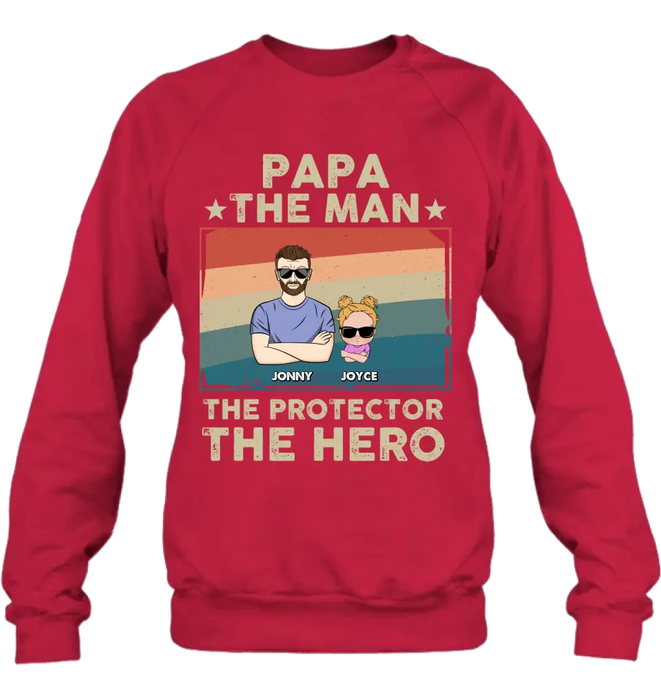 Personalized Grandpa Shirt/Hoodie - Grandpa with up to 9 Grandchildren - Father's Day Gift Idea for Grandpa - Papa The Man The Protector The Hero