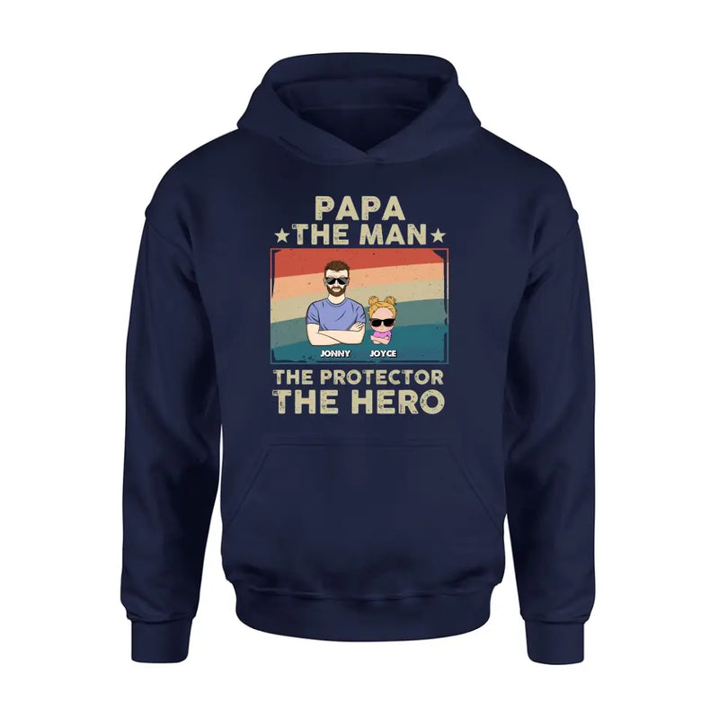 Personalized Grandpa Shirt/Hoodie - Grandpa with up to 9 Grandchildren - Father's Day Gift Idea for Grandpa - Papa The Man The Protector The Hero