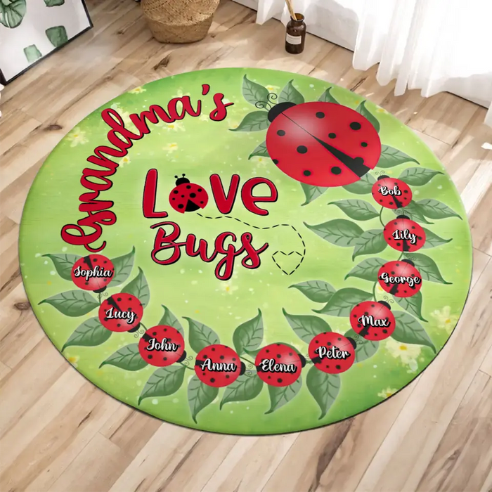 Personalized Grandmar Round Rug - Mother's Day Gift Idea  - Up to 10 Kids - Grandma's Love Bugs